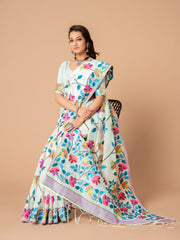 Karvaah White Cotton Jamdani Saree